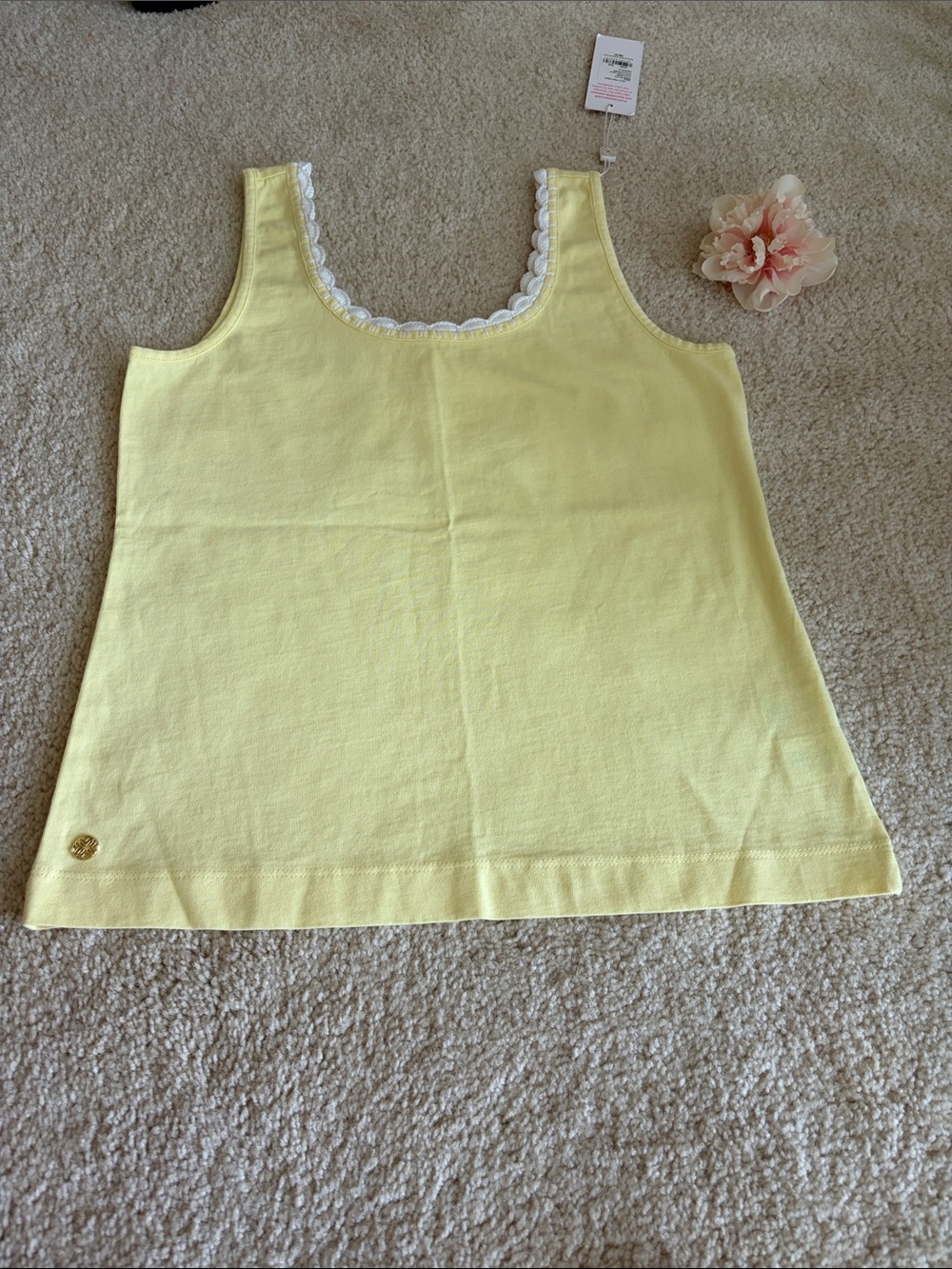 Lilly Pulitzer Pale Yellow Scoop Neck Tank with White Lace Trim - Picture 9 of 9